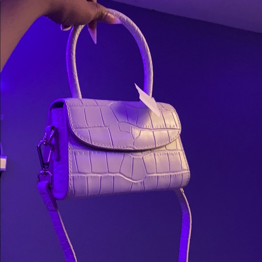 white mini snakeskin purse